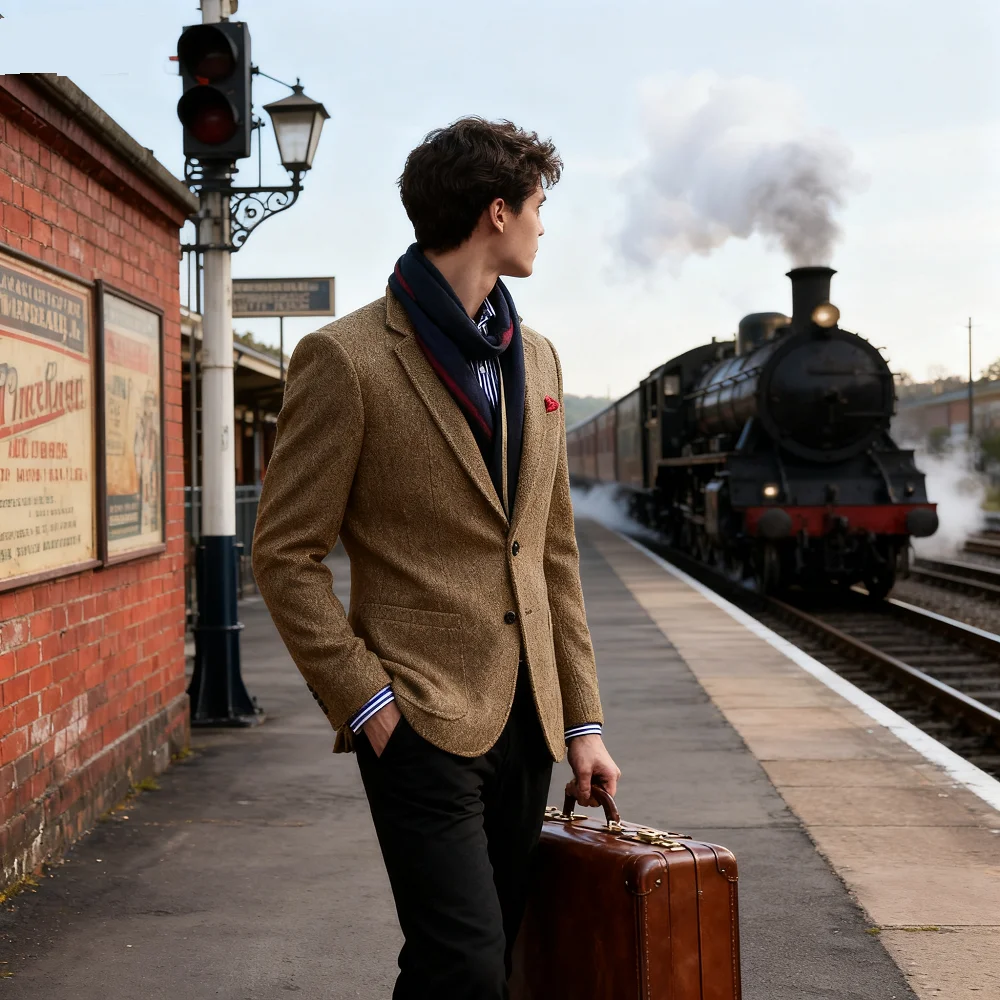 

Brown Fish Scale Men's Blazer One-Piece Notch Lapel Two-Button Smoking Jacket Wedding Business Tuxedo Ball Dancewear