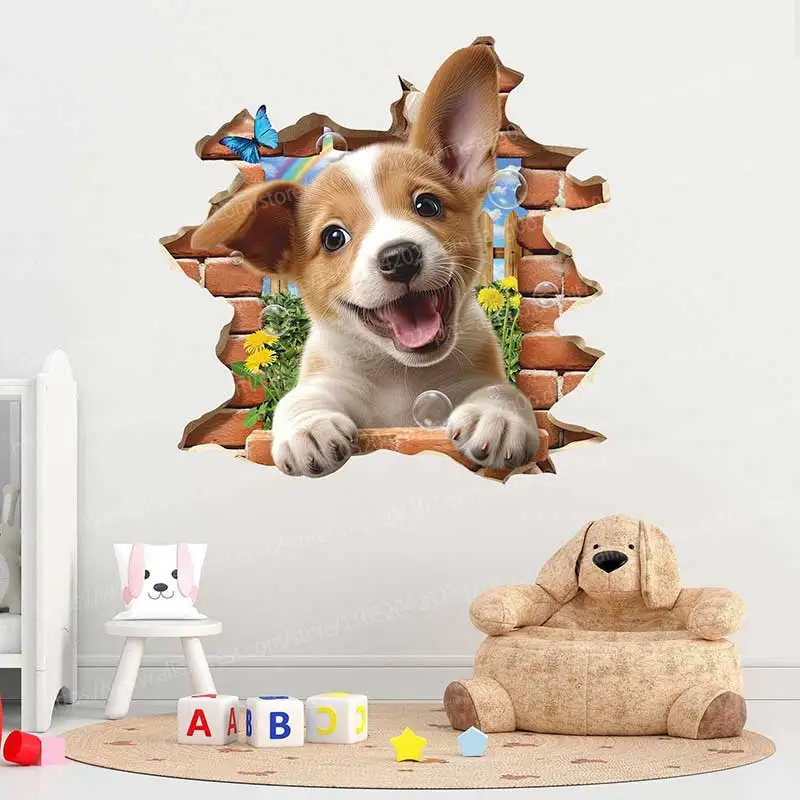 Cute Puppy Wall Decals Pet Wall Stickers for Living Room Sofa Background Children's Room Art Decorations AA278