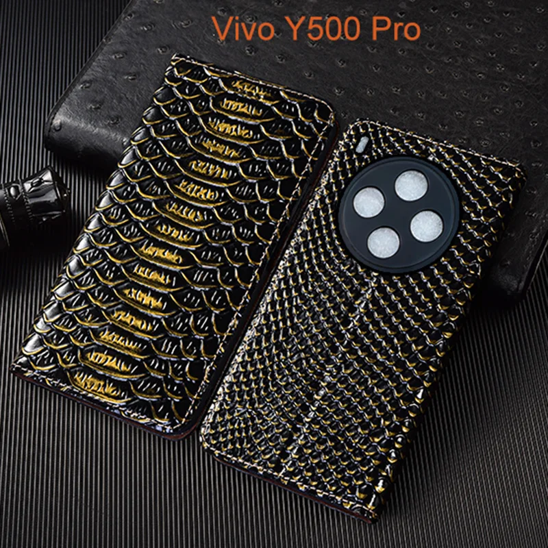 

Genuine Leather Flip Case For Vivo Y500 Pro Phone Cover Card Cases Dragon Scale Handmade