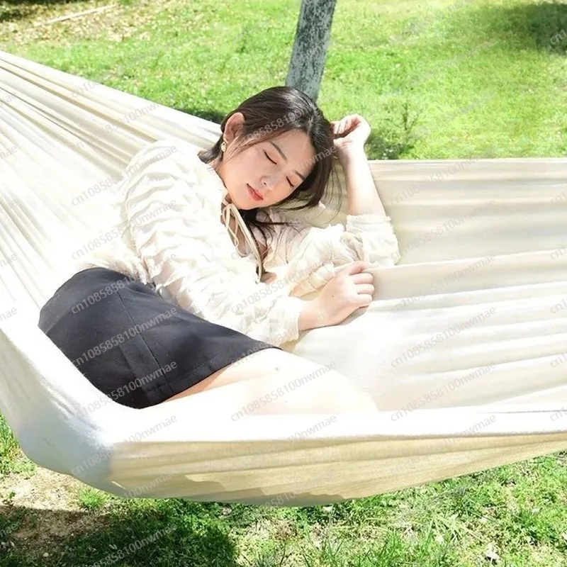 Double canvas stickless single hammock outdoor camping indoor kids swing thickened striped hammock anti-rollover