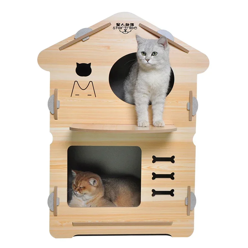 

A Pet Cat House House Wooden Dog Wooden House Dirt-Resistant Cat Climbing Frame One Removable Washable Cage Supplies Bed