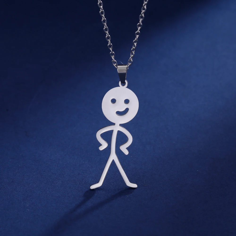 COOLTIME Lustige Mittelfinger Stickman Halskette Edelstahl Hip Hop Doodle Anhänger Halskette für Frauen Männer Punk Schmuck Geschenk – Detail 13