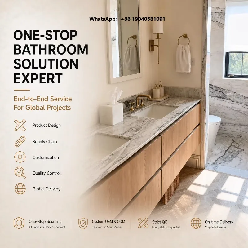 Custom Modern Matte Finish Style Led Mirror Bathtub Smart Toilet One-Stop Bathroom Vanities Sets for Property Development