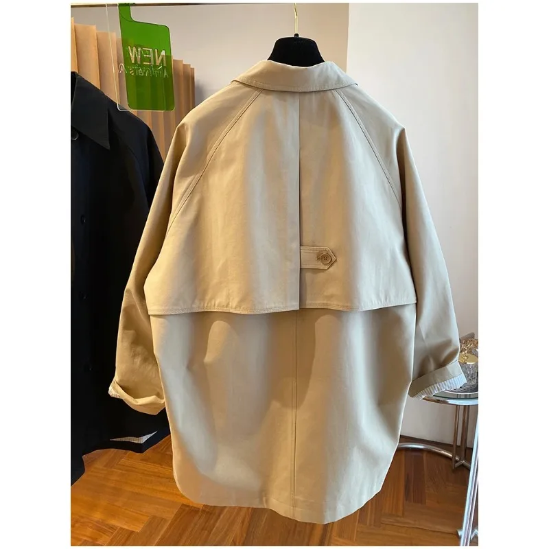 Jaket Wanita Model Utili Sle Terbaru 2025, Longgar, Panjang, Kerah Kancing, Gaya Briti Sle, Musim Semi Gugur, Pakaian Luar Modis