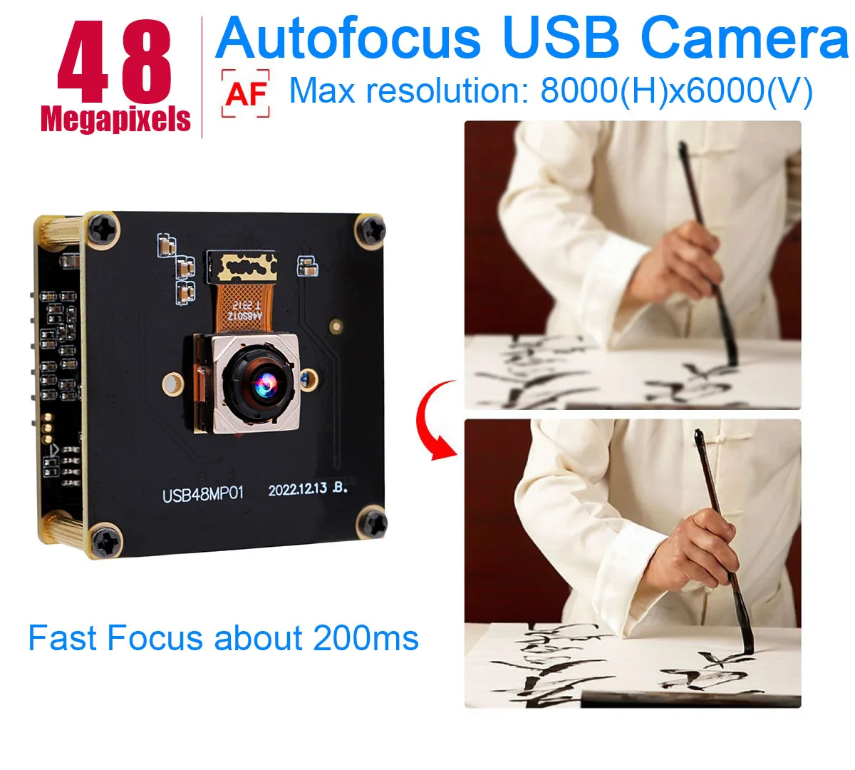 

ELP 48MP USB-модуль камеры с автофокусом 4K 30fps промышленная веб-камера для ПК с объективом 70 градусов для распознавания лиц, видеоконференций