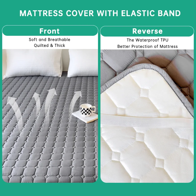 1pc Quilted Thick Mattresses Toppers Waterproof Mattress Pad Cover All-Season Elastic Corner Straps Fits Up To 30cm Bed