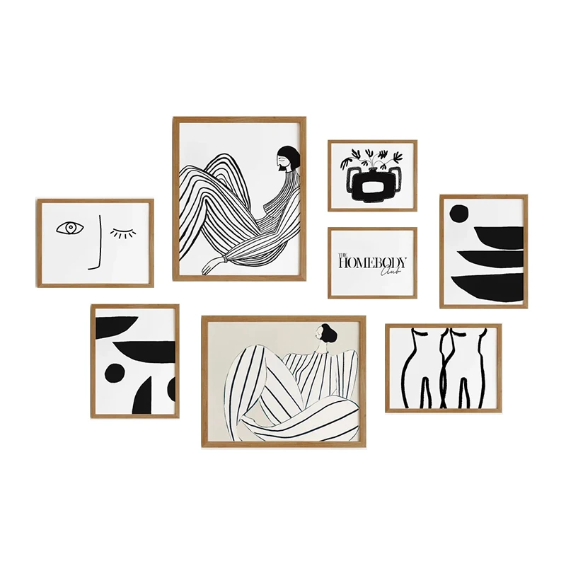 

Geometric Figure Line Abstract Wall Art Black and White Minimalist Poster Print Canvas Painting Nordic Decor Picture Living Room