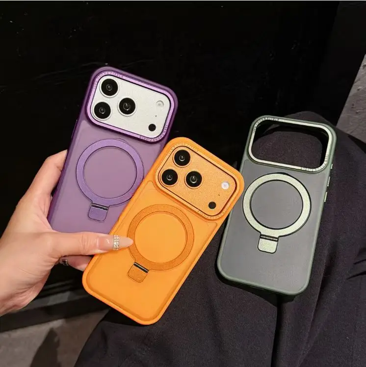 360°Luxury Skin Touch Magnetic Bracket Holder Phone Case for IPhone 18 17 16 15 14 Pro Max for Magsafe Shockproof Durable Cover