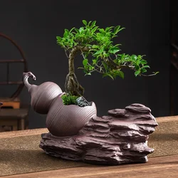 Chinese purple sand bamboo landscape basin home Zen gourd flower pot ceramic home desktop June snow pot decoration