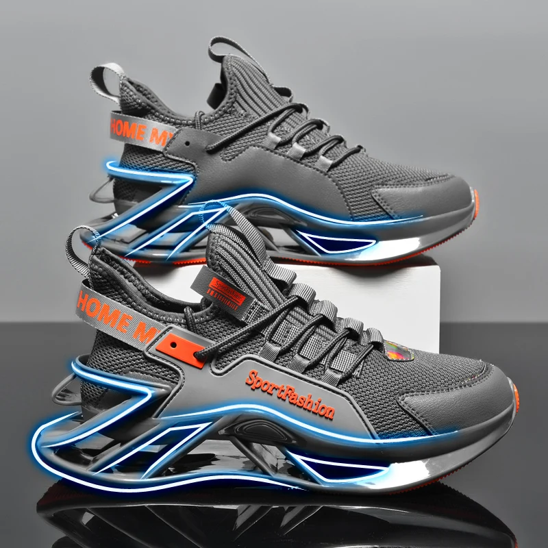 New Summer Men\'s Shoes Breathable Running Shoes Lightweight Lace-up Non-slip Sports Tennis Shoes Fashionable Blade Sneakers