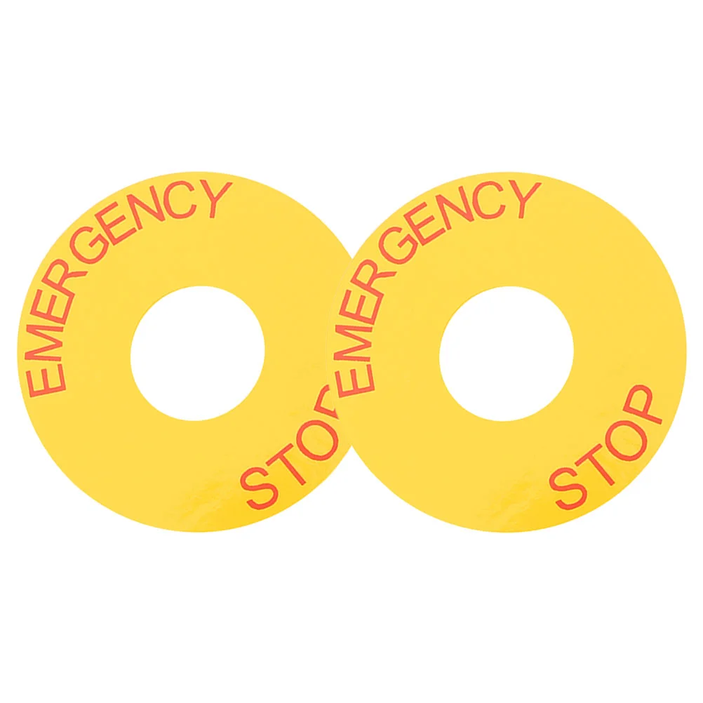Emergency Stop Sign Label Sticker, água à prova decalques, PVC Equipamento, Aviso, 2 pcs