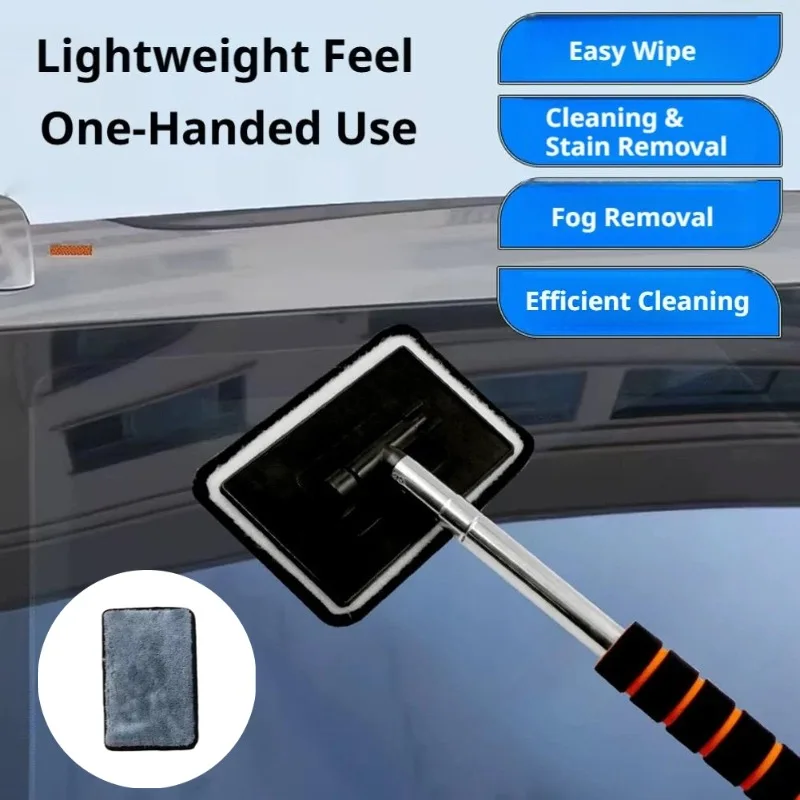 Car Windshield Cleaner Brush Extendable Long Handle Glass Cleaning Tool Defogger Microfiber Wiper Pad Auto Care Wash Tool