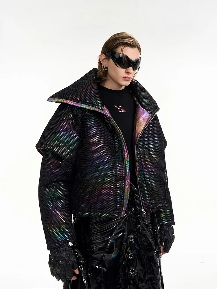 

American Sle Hip Hop Cotton Jaet Men's ort k Knight Large Collar Alien ape Warm Thiened Zipper Closure Casual Coat