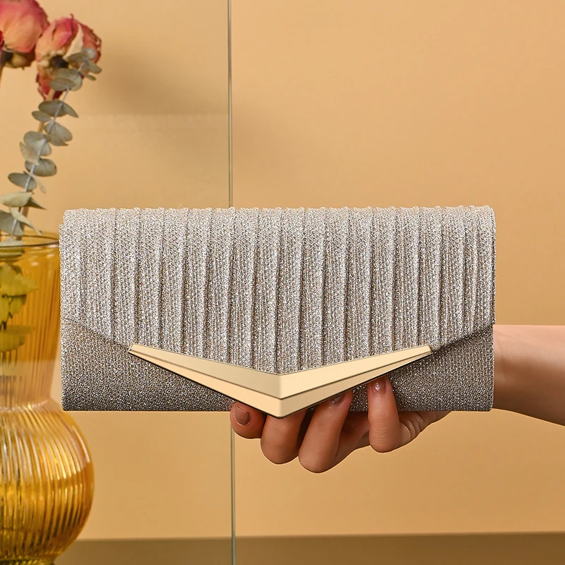 Modische Clutch-Geldbörse, Abendtasche, Umschlag-Handtasche für Braut, Hochzeit, Party, Prozess, Falten, glänzende Party-Clutch