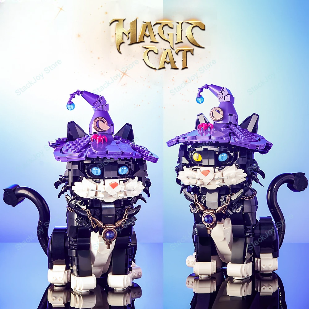 New 1128PCS Building Blocks Magic Cat MOC Magic Animal Series Eyes Color Changeable Classic Bricks Toy Kids Assemble DIY Gift