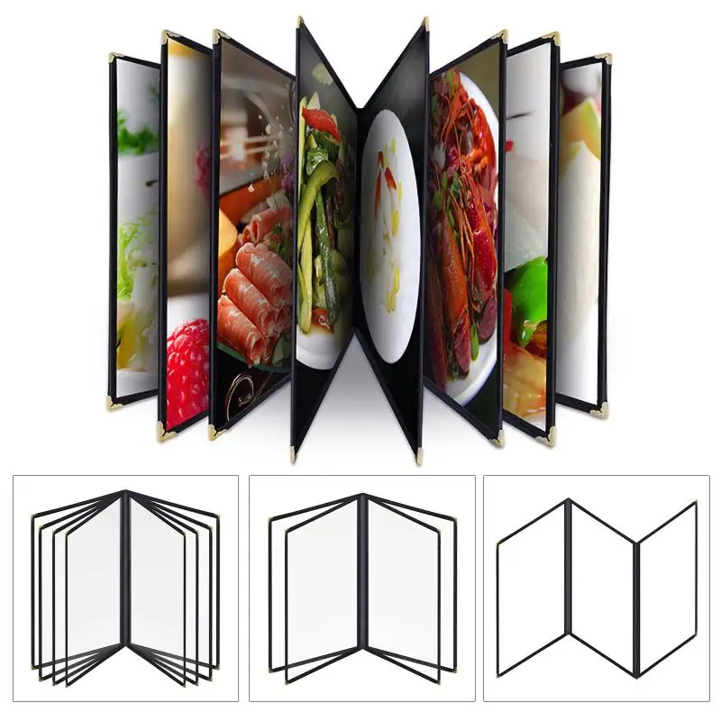 Foldable A4 Clear PVC Menu Cover Double Panels Reusable Scratch Resistant Holder for Hotel Bistro Food Stall