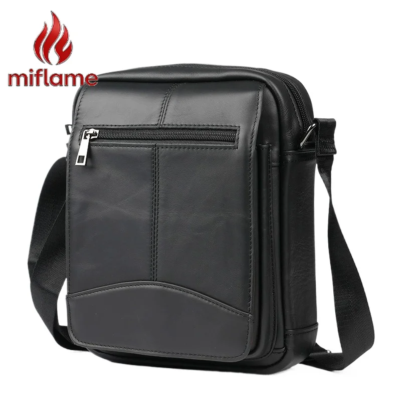 

Men's Genuine Leather Crossbody Bag Black Flap Casual Travel Commute Small Satchel Shoulder Purse
