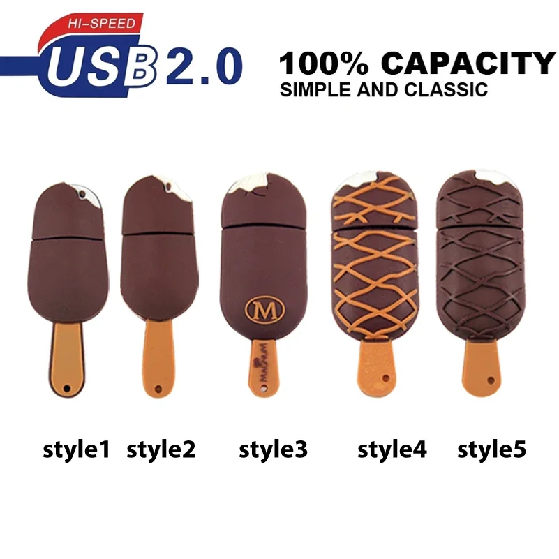 Cute Cartoon Chocolate Ice Cream USB 2.0 Flash Drives 128GB  Memory Stick 64GB Pen Drive 32GB U Disk 16GB Pretty Gifts For Kids