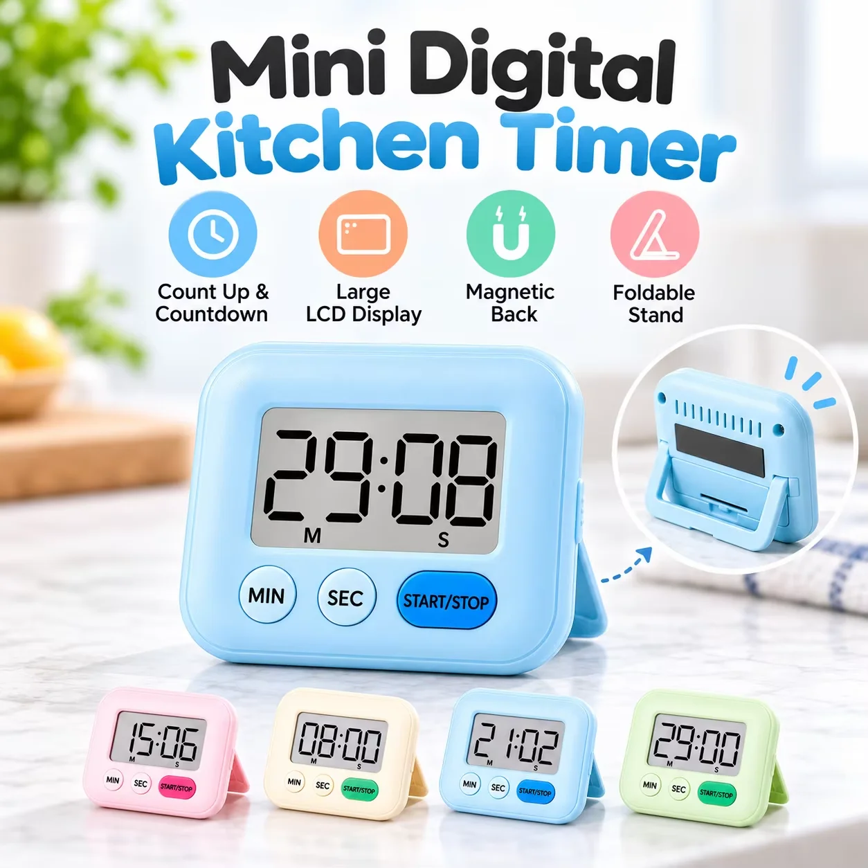 Digital Kitchen Timer With Magnetic Back LCD Display Countdown Count up Timer for Cooking Baking Classroom Study 3