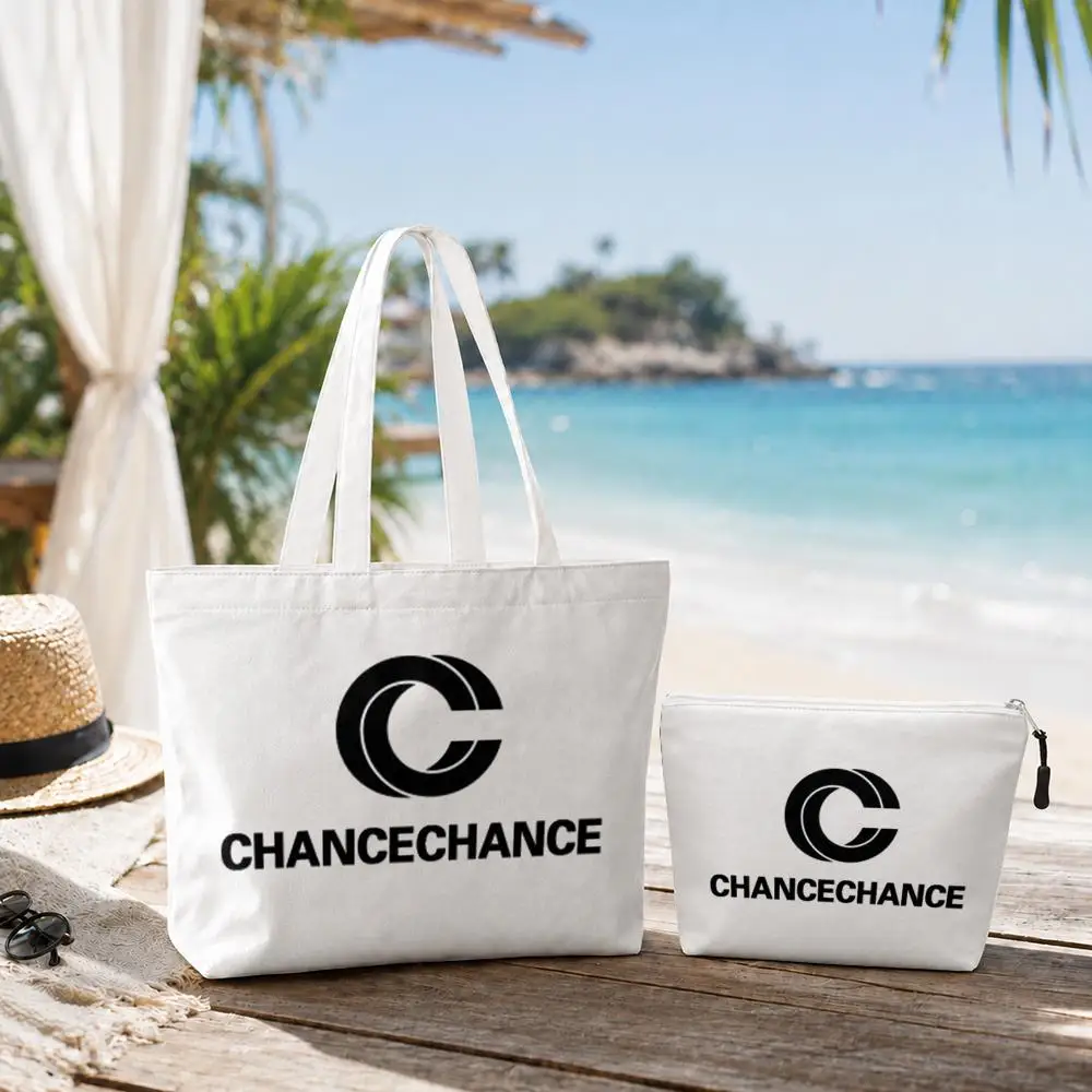 Brand Design C-Chancechance Storage Bags Canvas Double-Sided Print Set 2PC Makeup Pouch Set with Zipper for Shopping Travel