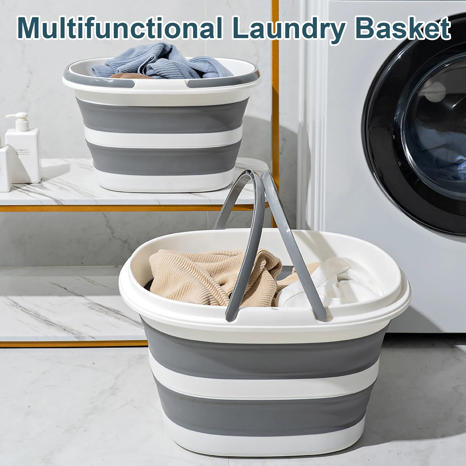 16L Multi-Functional Laundry Basket Household Folding Basin Car Wash Bucket Bathroom Storage Baskets for Washing Fishing Camping