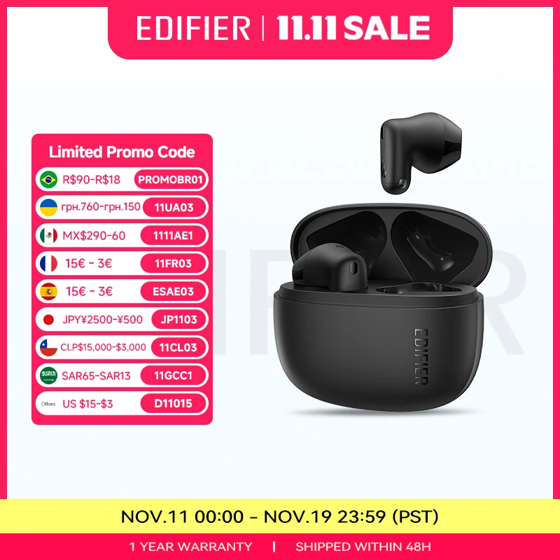 سماعات أذن Edifier X1 Lite True اللاسلكية مزودة بتقنية البلوتوث 5.4 سماعات رأس لاسلكية خفيفة الوزن IP54 وقت تشغيل 28 ساعة