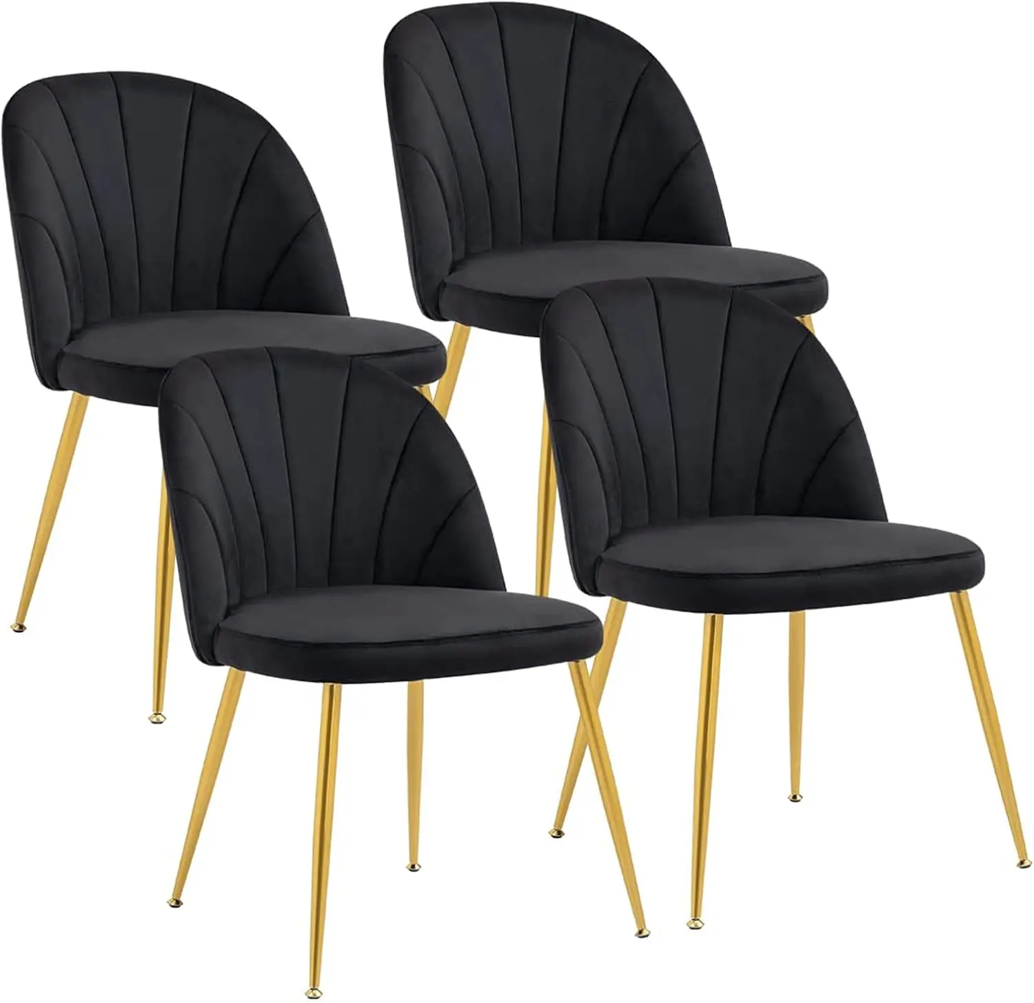 Dining Chairs Set of 4, Upholstered Mid Century Modern Dining Room Chairs, Armless Accent Chair with Metal Gold Legs for Living