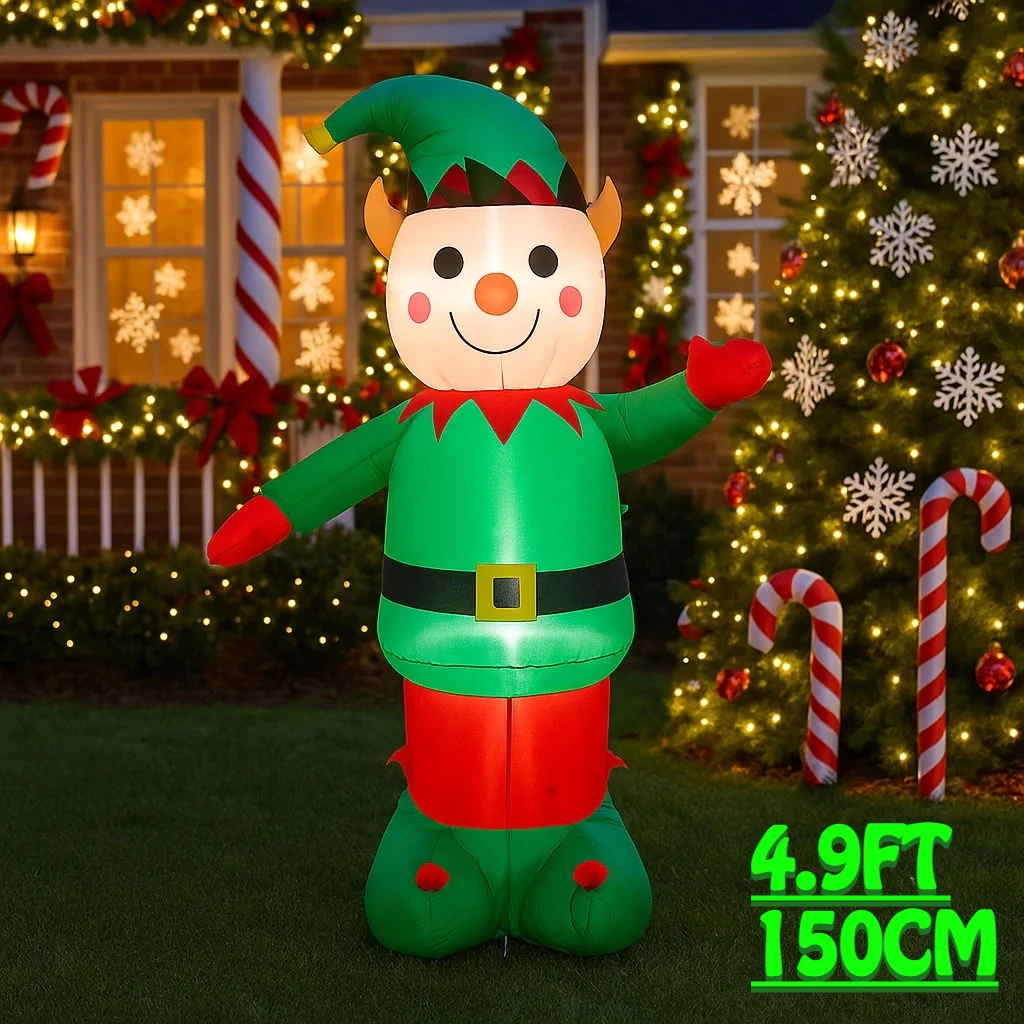 

4.9FT Outdoor Holiday Decoration Elf Christmas Inflatable Yard Party Decor Xmas Ornaments With LED Lights Home Toy Lawn Decor