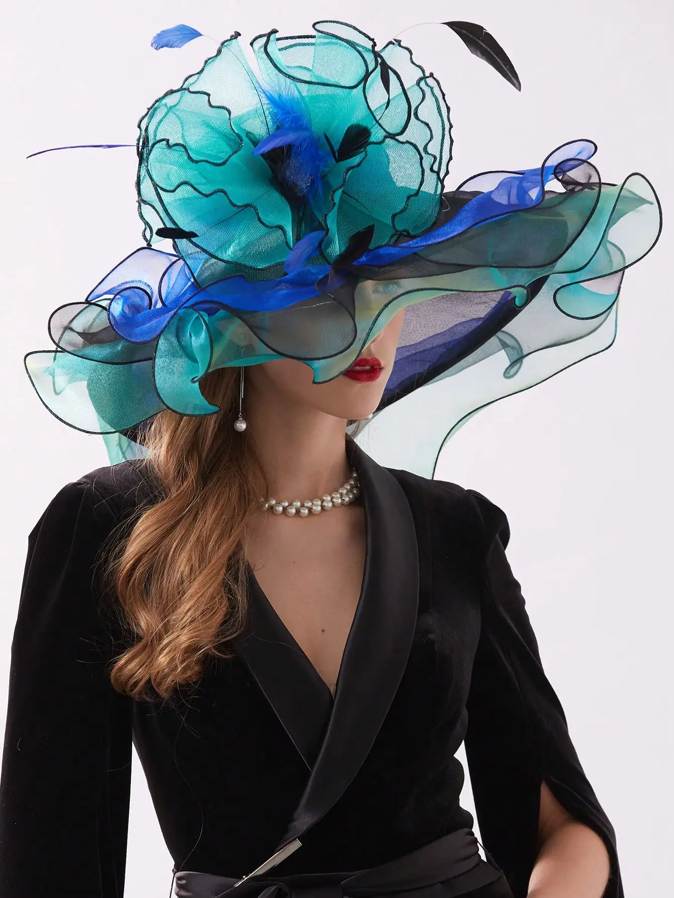 Organza Kentucky Derby Fascinators Hat For Women Ladies Wide Brim Sun Hats Flowers Elegant Wedding Bride Church Party Fedoras