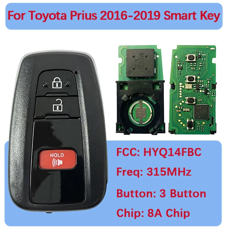 

CN007191 Смарт-брелок с 3 кнопками, пульт дистанционного управления, 315 МГц, 8A, чип FCC HYQ14FBC 89904-47530 для Toyota Prius 2016-2019