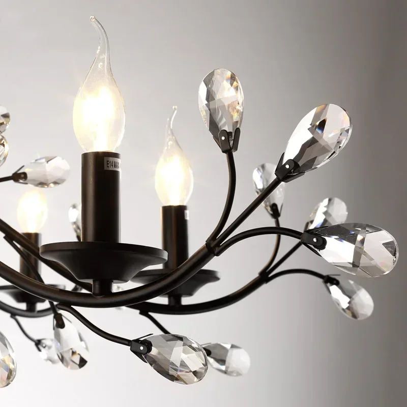 Gloss Crystal Light Country Retro Gold Black Pendant Double Living Room Chandelier Duplex Dining Room Light Room Decoration