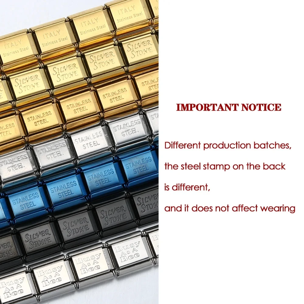 Großhandel mit italienischem Charm-Link, passend für 9 mm Laserperlen, 26 englische Buchstaben, Armband, Edelstahl, DIY, elastische Schmuckherstellung für Geschenke – Detail 5