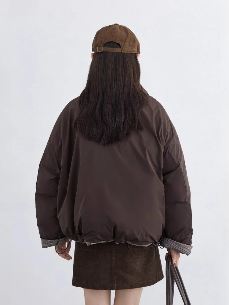 شيك فين النساء أسفل معاطف الرجعية الوجهين الوقوف طوق أسفل سترة 90 الأبيض بطة أسفل معطف الإناث الخريف الشتاء 2025