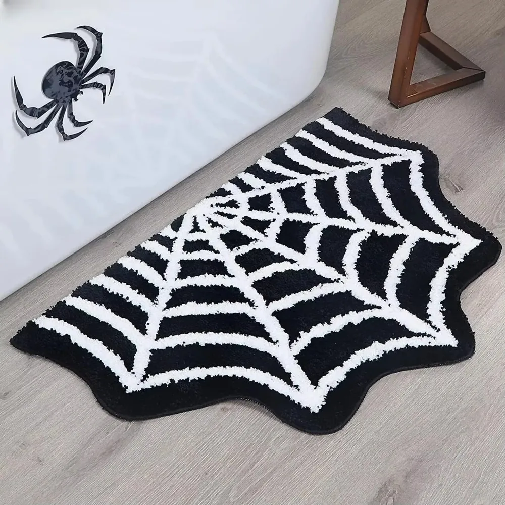 VIKAMA Halloween Spinnennetz Badezimmermatte Anti-Rutsch-Badezimmerteppich American Halloween Dekor Teppich Urlaub Home Decor
