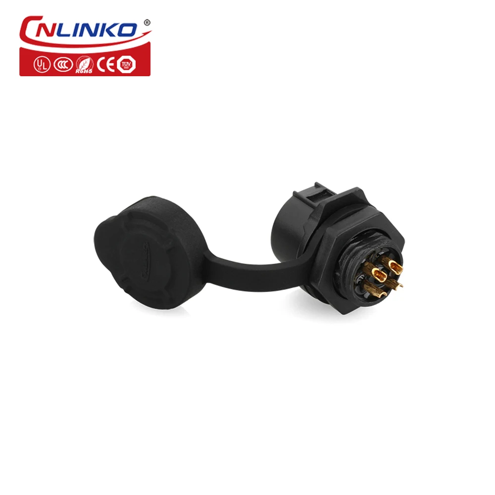 CNLINKO PBT Plastic LP12 4 Pin Waterproof Industrial Power Cable Connector Panel Mount for Solar System Measuring Instruments