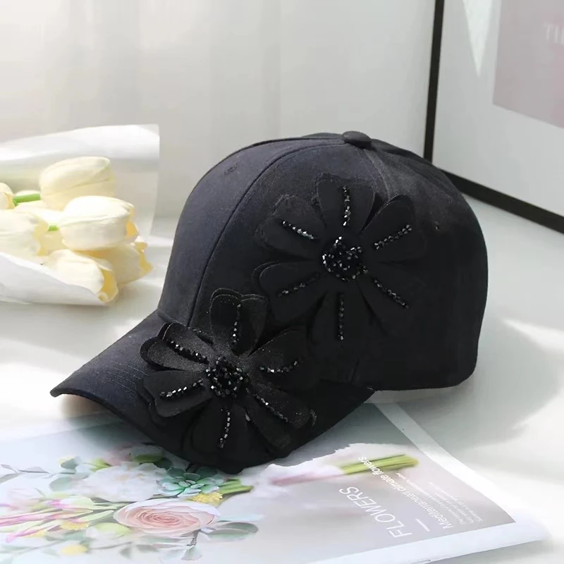 202406-shi ins chic street Crystal Flower Design Style young girl lady baseball hat women leisure visors cap