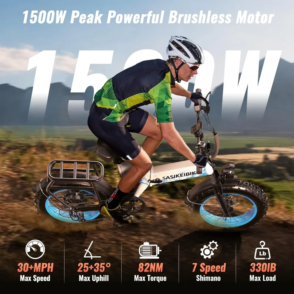 دراجة كهربائية قابلة للطي ببطارية قابلة للإزالة 52 فولت 20 أمبير في الساعة محرك ذروة 1500 وات 20 بوصة ركاب جبلية بإطارات عريضة 30 ميجابكسل في الساعة