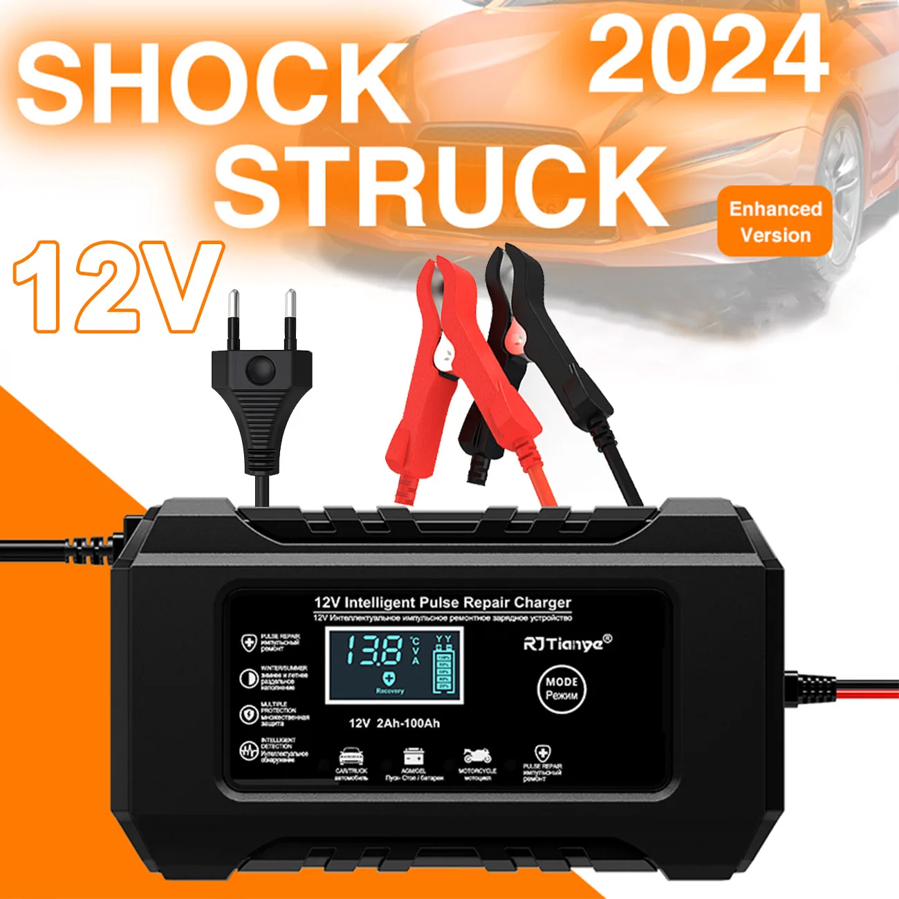 

6A Battery Charger 12V Smart Fully Car Battery Charger Pulse Repair LCD Display Fast Charge Lead-Acid Charger Auto Motorcycle