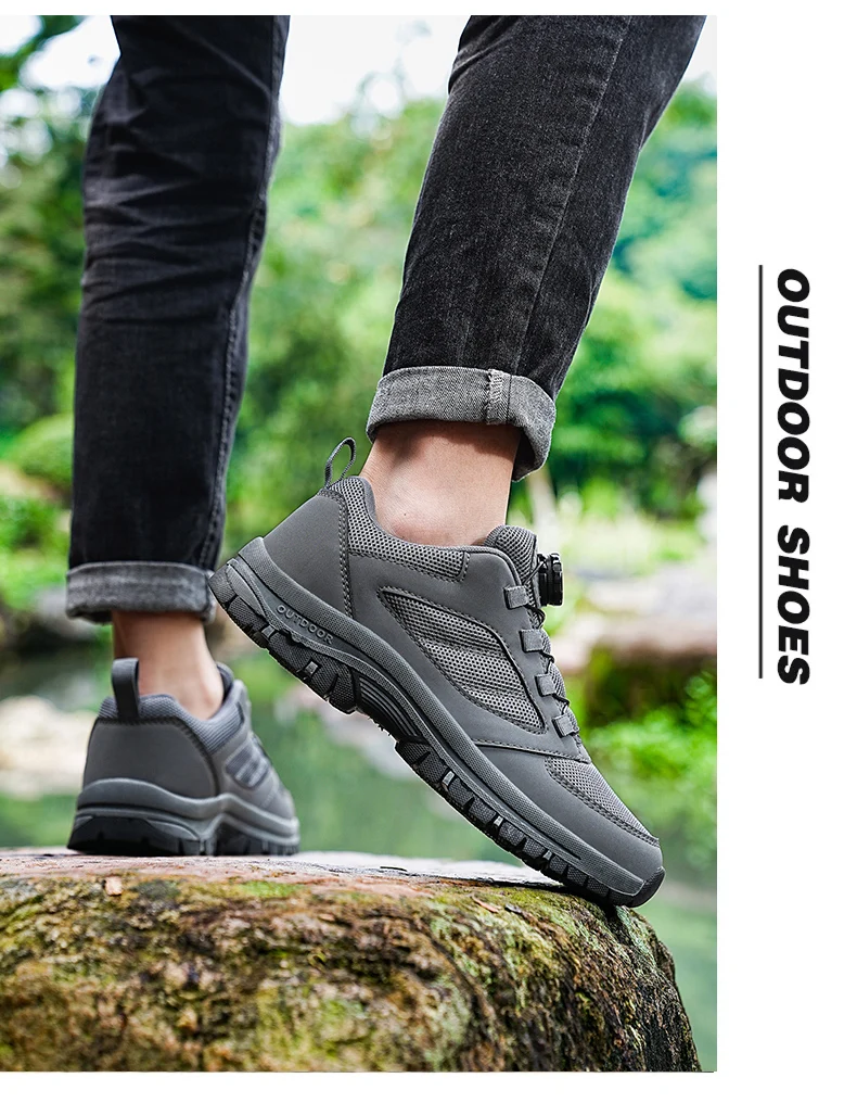 Men'S Large 39-48 Spring And Autumn Outdoor Sports Lace Rotating Buckle Comfortable Anti Slip Wear Resistant Hiking Shoes