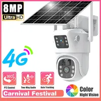 4K 8MP 4G Sim Card Solar Camera Outdoor Battery PTZ IP Camera Dual Lens Surveillance Camera EseeCloud APP Security Protection