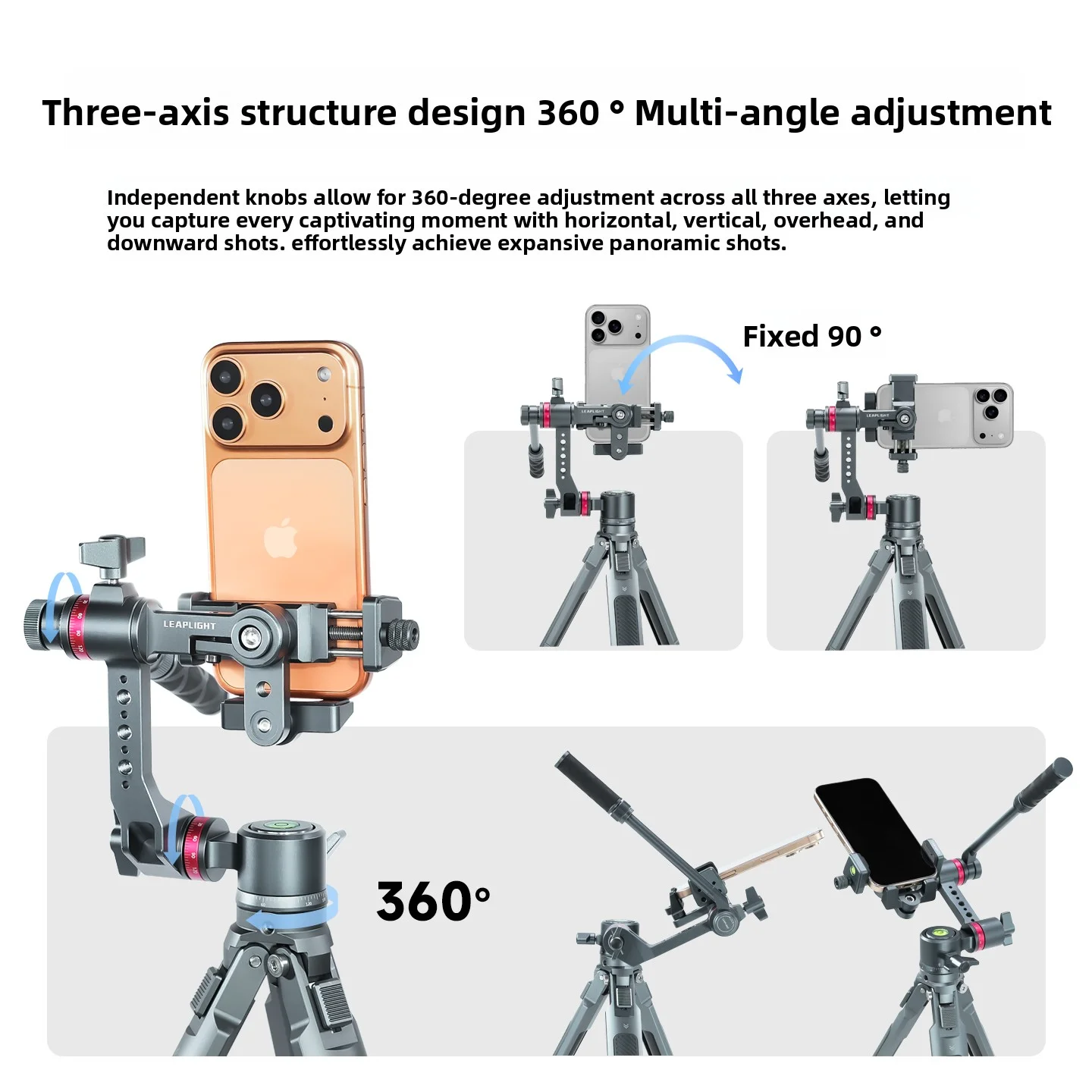 Leaplight LYR3 Gimbal Universal 3-Axis untuk Ponsel, Stabilisator dengan Kemiringan yang Dapat Disesuaikan, Rotasi 360 Derajat untuk Perekaman Video dan Siaran Langsung