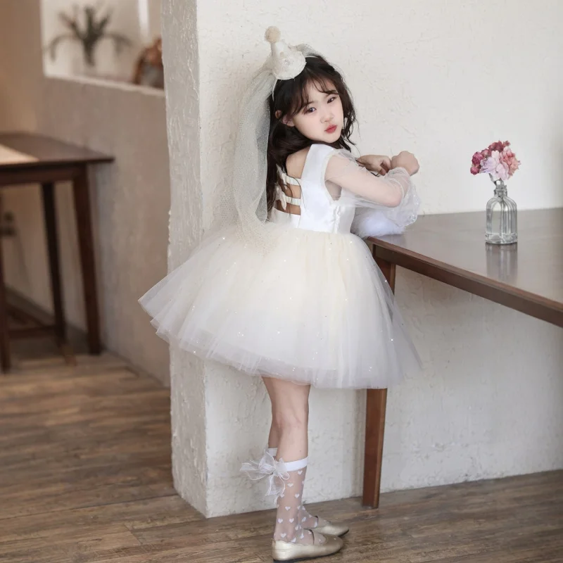 

Детское платье с бантом на спине, блестящими пайетками и сеткой, весна-лето 2026, балетное платье для девочек, платье принцессы