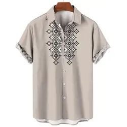 Summer Men's Shirt Outdoor Casual Short Sleeve Hawaii Shirts For Men Fashion Oversized Clothing Button Cardigan Laper Tops