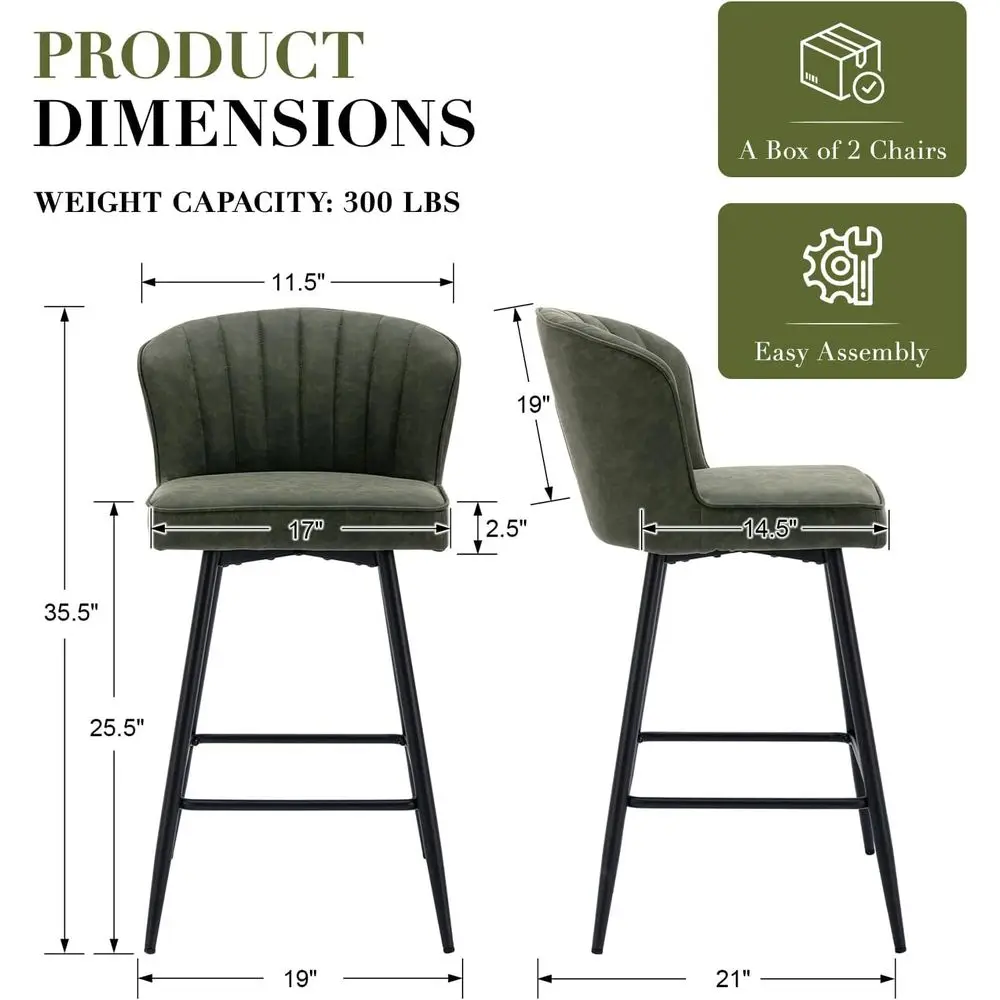 26 Inch Leather Bar Stools Set o 4 ern Counter Height Barstools with Backs and Metal Legs Upholstered Breakast Bar Chairs or Kit
