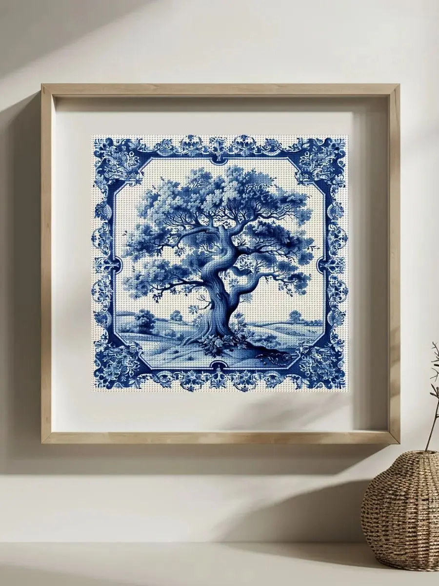 DIY-Stickset, DIY-Kreuzstichset, 30×30 cm / 11,8×15,1 Zoll; 11CT/14CT. Ein einfaches Kreuzstich-Set. Der Blaue Baum – Detail 1