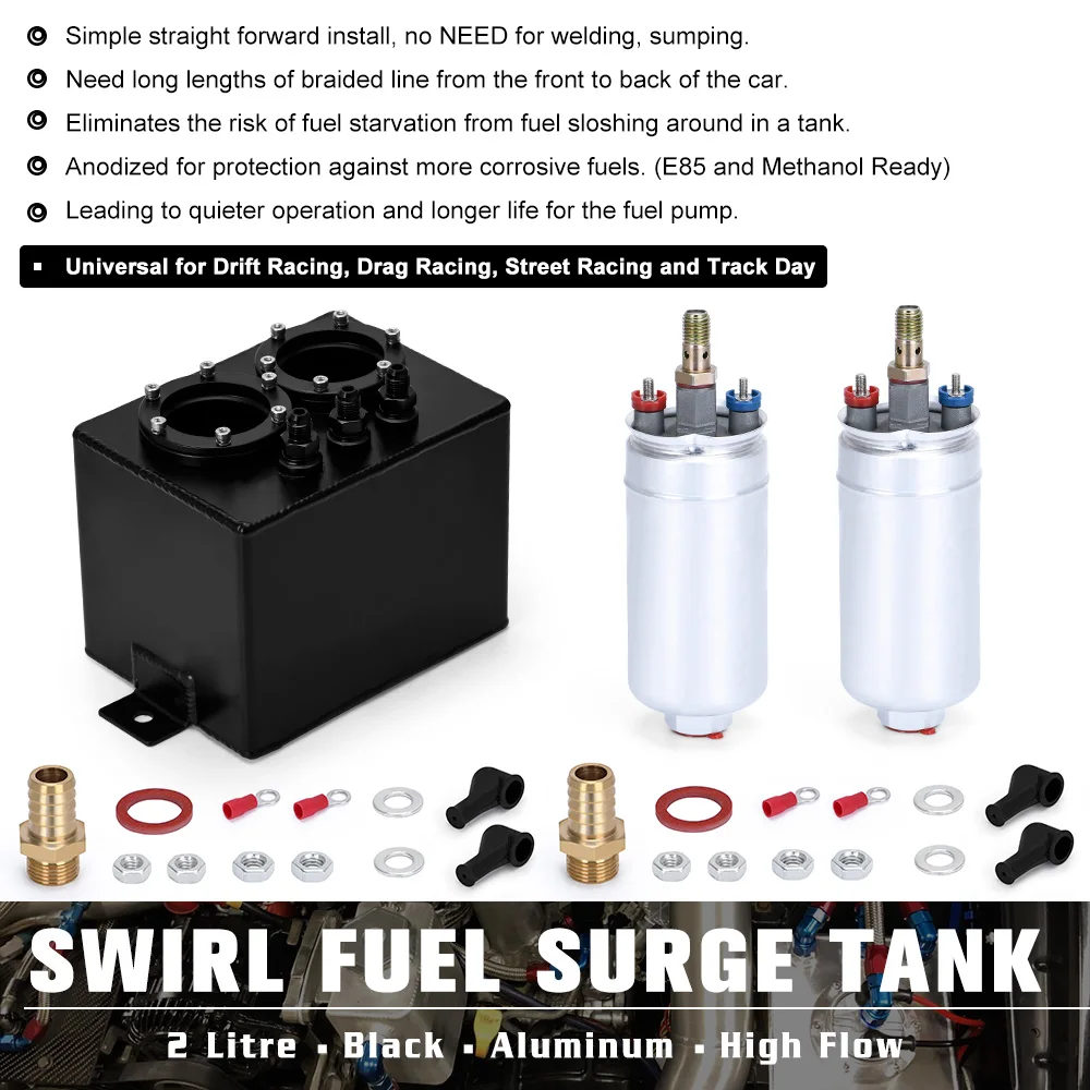 WLR - 3L Dual Billet Aluminum Fuel Surge Tank / Surge Tank With 2 pcs 044 300LPH Fuel Pump Black  or Silver WLR-TK84044