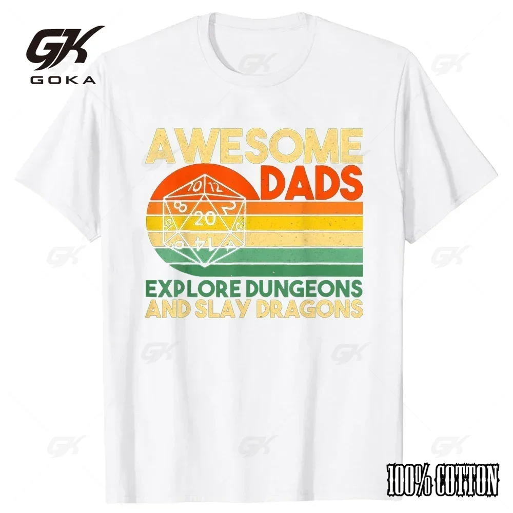 Funny Awesome Dads Explore Dungeons DM RPG Dice Dragon T Shirts Summer Streetwear Short Sleeve Gifts T-shirt Mens Clothing