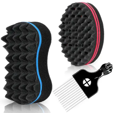3 unids/set de esponjas mágicas para el cabello, cepillo de esponja con agujeros grandes para el cabello, guante de esponja rizadora para hombres y mujeres, rizos con Afro de Metal