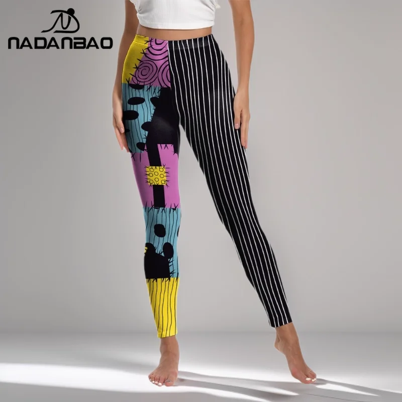 Nadanbao النساء سالي جاك عيد الميلاد طباعة طماق منتصف الخصر بسط سراويل تقليدية مهرجان الهالوين الجوارب سراويل الحفلات #2