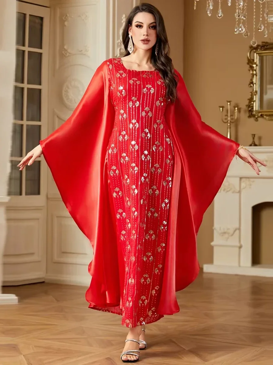 فستان إسلامي طويل للنساء عباية حفلات ترتر فيستدوس لارغوس عيد رمضان المغرب دبي عبايات قفطان فساتين إسلامية 2026 رداء #3